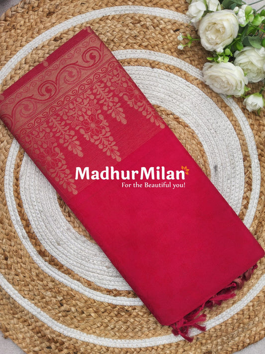 SUTI EMBOSE BORDER COTTON SAREE PINK