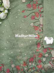 LENIN TISSUE WORK SAREE DUSTY PISTA