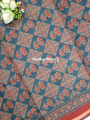 AJRAK PRINT KAJU SILK SAREE BLUE