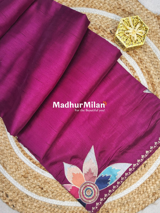 FLOWER BEAUTY RAW SILK SAREE WINE
