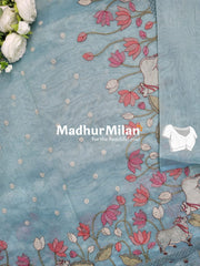 LENIN TISSUE WORK SAREE DUSTY BLUE