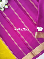 JARI BORDER 3 INCH PURE CREPE SILK SAREE LEMON YELLOW WINE