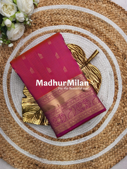 MULTY STRIPES BUTTI BORDER SAREE PEACH PINK