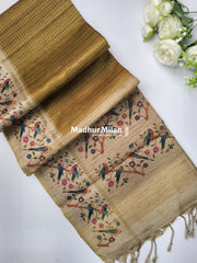 PIN STRIPES DIGITAL SEMI TUSSER SAREE MEHNDI