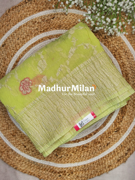 CRUSHED KORA COTTON SAREE PISTA