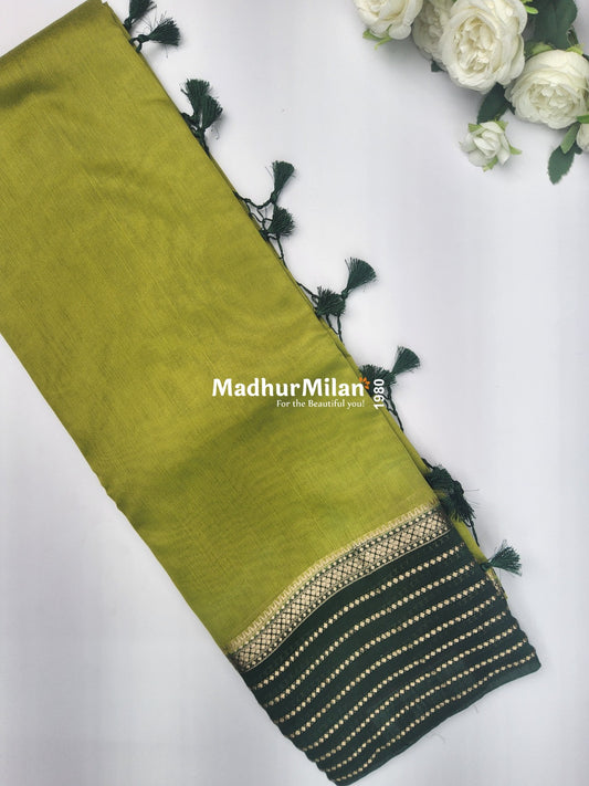 8 LINE BORDER ASSAM SILK SAREE PISTA GREEN