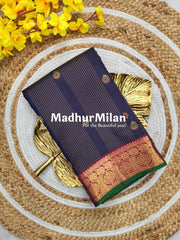 KORVAI CHECKS BUTTA BORDER SAREE NAVY BLUE WINE