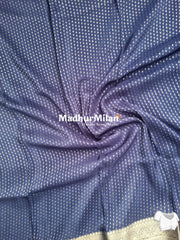 MARVI BANARASI SELF EMBOSS CREPE SILK SAREE NAVY BLUE