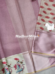 TORA SILK SATIN PRINTED BORDER SAREE DUSTY PINK