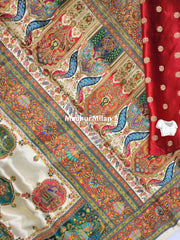 PASHMINA SATIN BROCADE SAREE CREAM