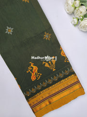 ILKAL PEACOCK KASUTHI WORK SAREE MEHINDI