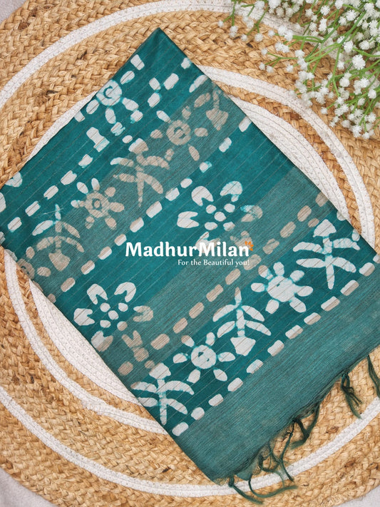 BHAGALPURI BATIC PRINT SAREE GREEN