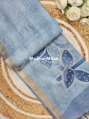 CHANDERI PRINTED ARI WORK SAREE DUSTY GREY