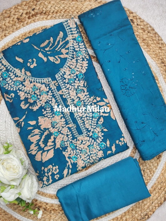 INIRA FLORAL PRINTS SALWAR SUIT TEAL BLUE