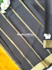 JARI BORDER 3 INCH PURE CREPE SILK SAREE GOLDEN YELLOW BROWN