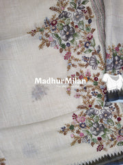 LENIN TISSUE EMBROIDERY WORK SAREE CREAM GREY