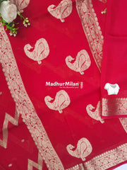 BANARASI ZIG ZAG RUSSIAN CREPE SAREE PINK