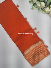 8 LINE BORDER ASSAM SILK SAREE ORANGE