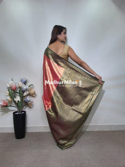 INDRA TISSUE SILK SAREE DUSTY PINK GREEN