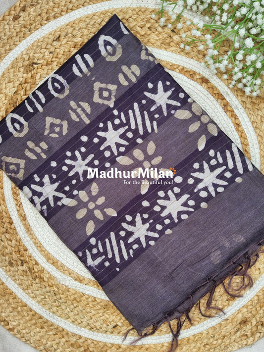 BHAGALPURI BATIC PRINT SAREE BLACKBERRY