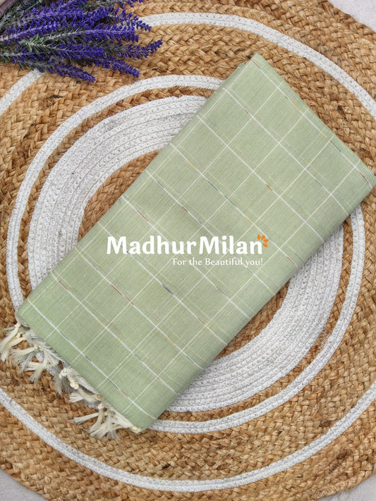 BENGALI CHECKS COTTON SAREE LIGHT PISTA