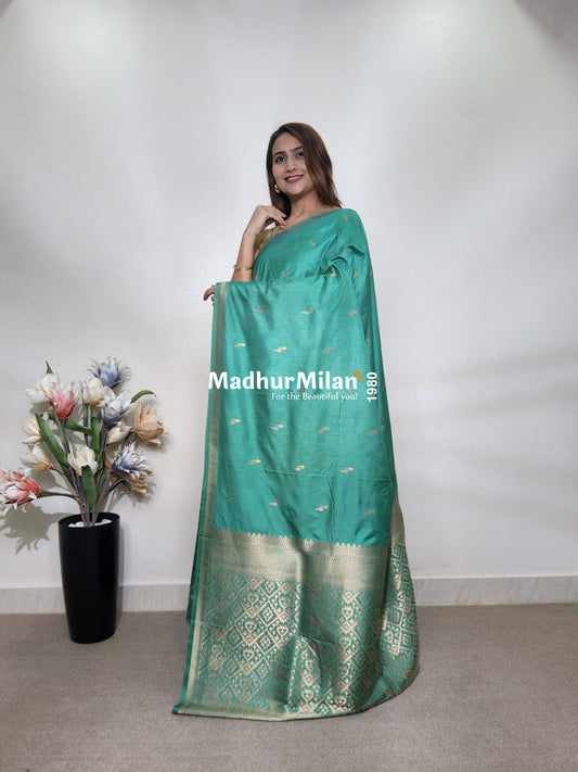 TULSI MALAI SILK SAREE DUSTY GREEN