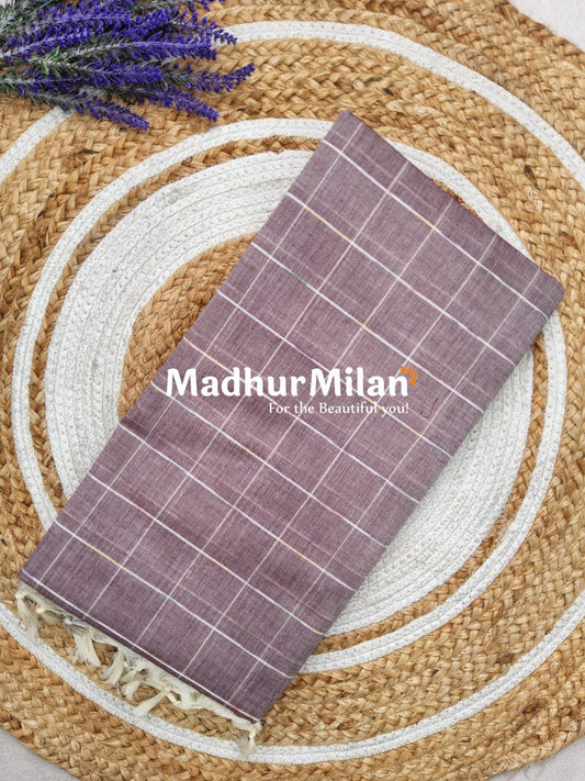 BENGALI CHECKS COTTON SAREE DUSTY ONION