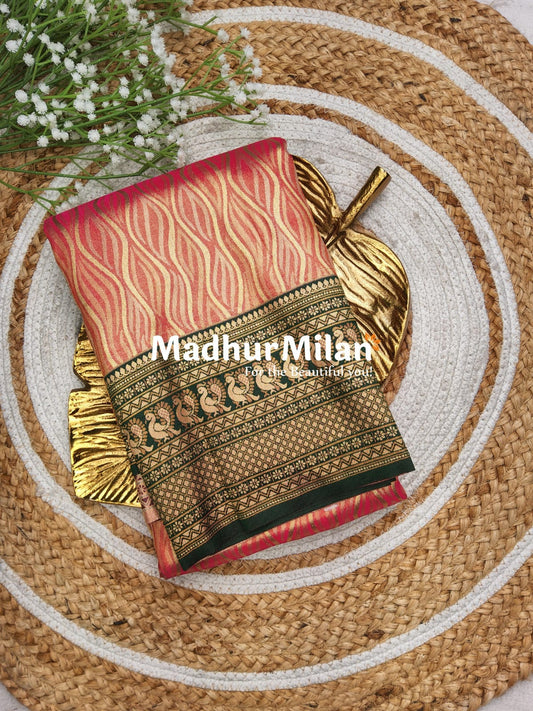 KALANJALI TISSUE SILK SAREE DUSTY RED GREEN