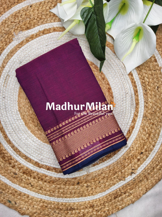 CHETTINAD COTTON SAREE DARK WINE BLUE