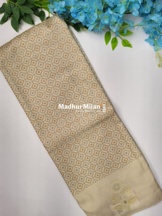 SEMI TUSSER EMBROIDERY BORDER SAREE BROWN