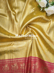 APSARA TISSUE SILK SAREE GOLDEN YELLOW PINK