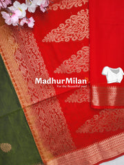 KOVAI SILK COTTON SAREE MEHENDI GREEN RED