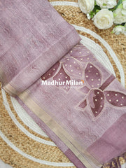 CHANDERI PRINTED ARI WORK SAREE DUSTY ROSE