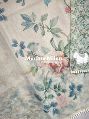 GOLD TISSUE EMBROIDERY WORK SAREE DUSTY RAMA