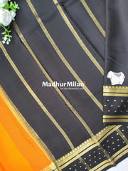 BENTEX BUTTA BORDER PURE CREPE SILK SAREE ORANGE BROWN