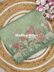 LENIN TISSUE WORK SAREE DUSTY PISTA