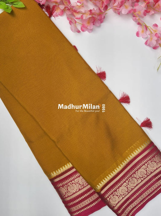 SEMI CREPE SILK SAREE YELLOW PINK