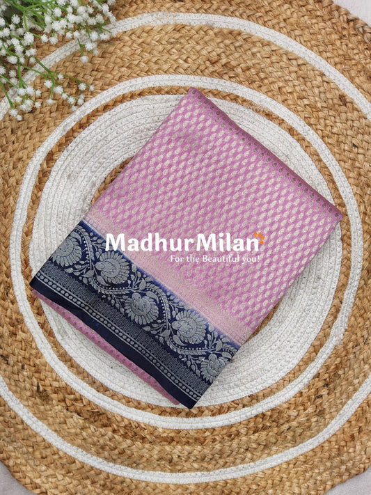 BANARASI SEMI GEORGETTE SAREE DUSTY PINK BLUE