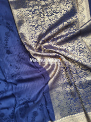 MARVI BANARASI SELF EMBOSS CREPE SILK SAREE NAVY BLUE
