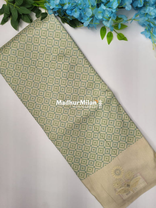 SEMI TUSSER EMBROIDERY BORDER SAREE SEA GREEN