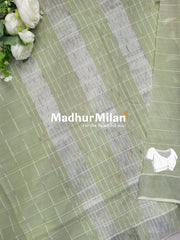 BENGALI CHECKS COTTON SAREE LIGHT PISTA