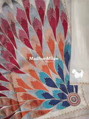FLORAL EMBROIDERY TISSUE ORGANZA SAREE CREAM