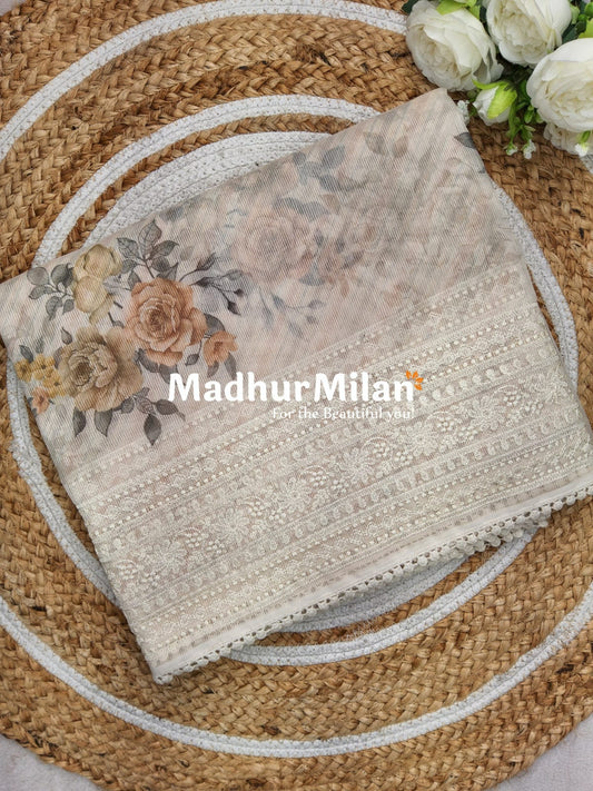 JUTE KOTA EMBROIDERY WORK SAREE DUSTY GOLDEN YELLOW