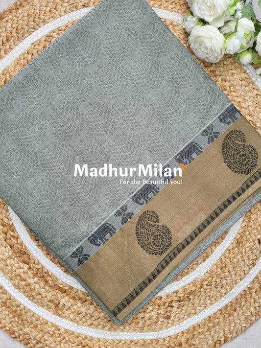 SUTI MANGO SELF WEAVING COTTON SAREE DUSTY GREEN