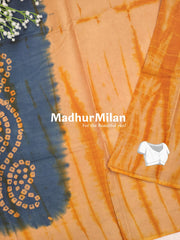 CHUNADI BATIK PRINTED COTTON SAREE BLUE