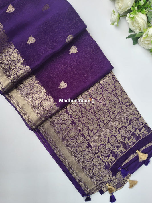 BANARASI BUTTA RUSSIAN CREPE SAREE PURPLE