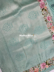 SOFT SILK EMBROIDERY WORK SAREE SAGE GREEN