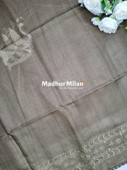 PEACOCK SILK SEMI TUSSER SAREE OLIVE GREEN