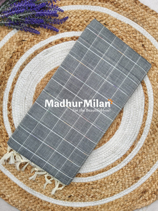 BENGALI CHECKS COTTON SAREE GREY