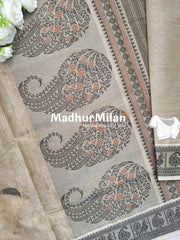 SUTI PARROT WEAVING BORDER COTTON SAREE BEIGE